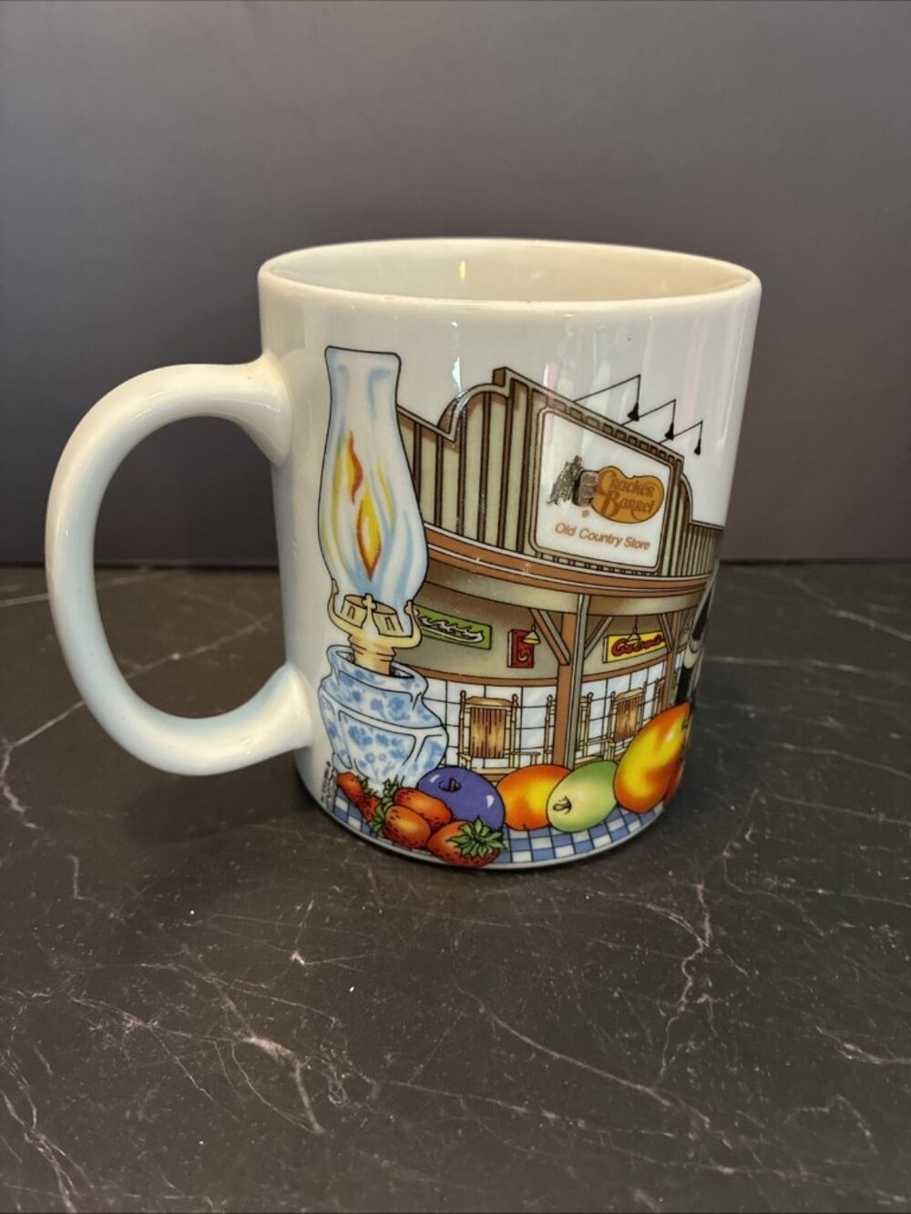 Cracker Barrel Old Country Store Coffee Mug Country Kitchen Scene Fruit Rocker